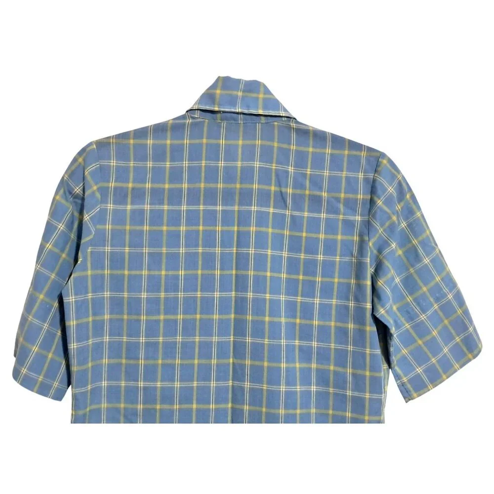 Vintage Dagger Collar Shirt Size M 32 Blue &‎ Yellow Plaid Button-Up Carol Brent